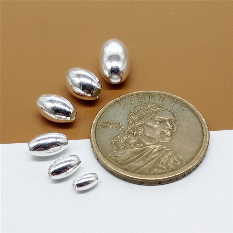 Sterling Silver Oval Beads Rice Beads Bracelet Bead Etsy