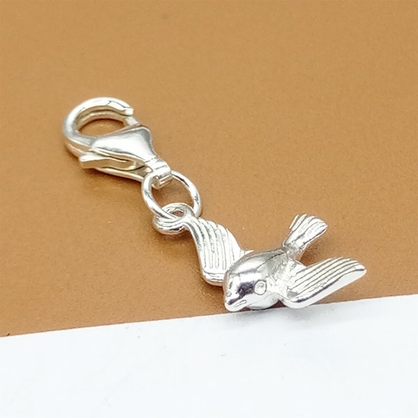 Sterling Silver Small Swallow Clip On Charm, 925 Silver Swallow Clip Charm, Bird Charm with Clip On Lobster Clasp for Bracelet Necklace
