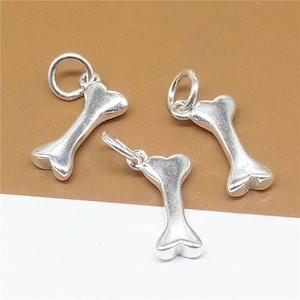 5 Sterling Silver Dog Bone Charms, 925 Silver Dog Charms 3D