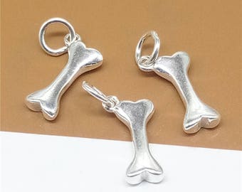 2 dijes de hueso de perro de plata esterlina, dijes de perro de plata 925 3D