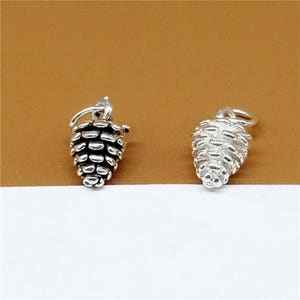 4 Sterling Silver Pinecone Charms, Pine Cone Charms, Food Charms, 925 Silver Pine Cone Charms, Christmas charm