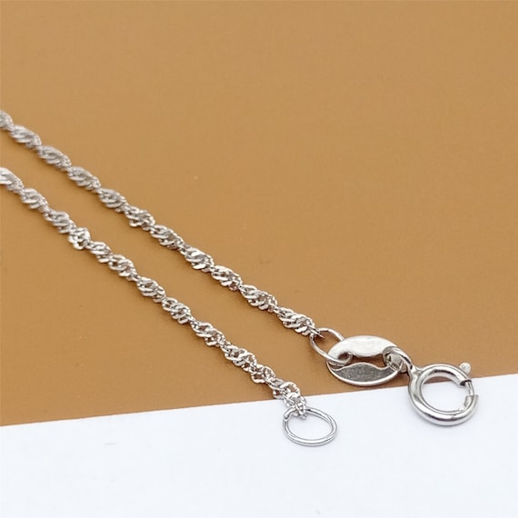 Sterling Silver Singapore Chain w/ Rhodium Plated, Twist Chain, 925 Silver Tarnish-free Singapore Necklace Chain 1.3mm 16 18 Inches