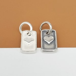 4 pingentes de coração de prata esterlina com 2 lados, pingente de coração de prata 925, pingente de coração pequeno, pingente de coração em relevo, pingente de pulseira, pingente de colar