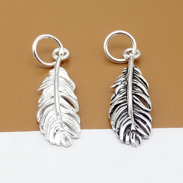 6 Sterling Silver Feather Charms, Bracelet Charm, Necklace Charm, 925 Silver Feather Charm