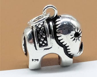 2 Sterling Silver Elephant Charms, 925 Sterling Silver Elephant Pendant, 925 Silver Elephant Pendant, Animal Charm