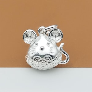 Sterling Silver Mouse Charms, 925 Silver Mouse Charms, Flower Mouse Charm, Hollow Mouse Charm, Mouse Pendant, Animal Charm, Necklace Charm