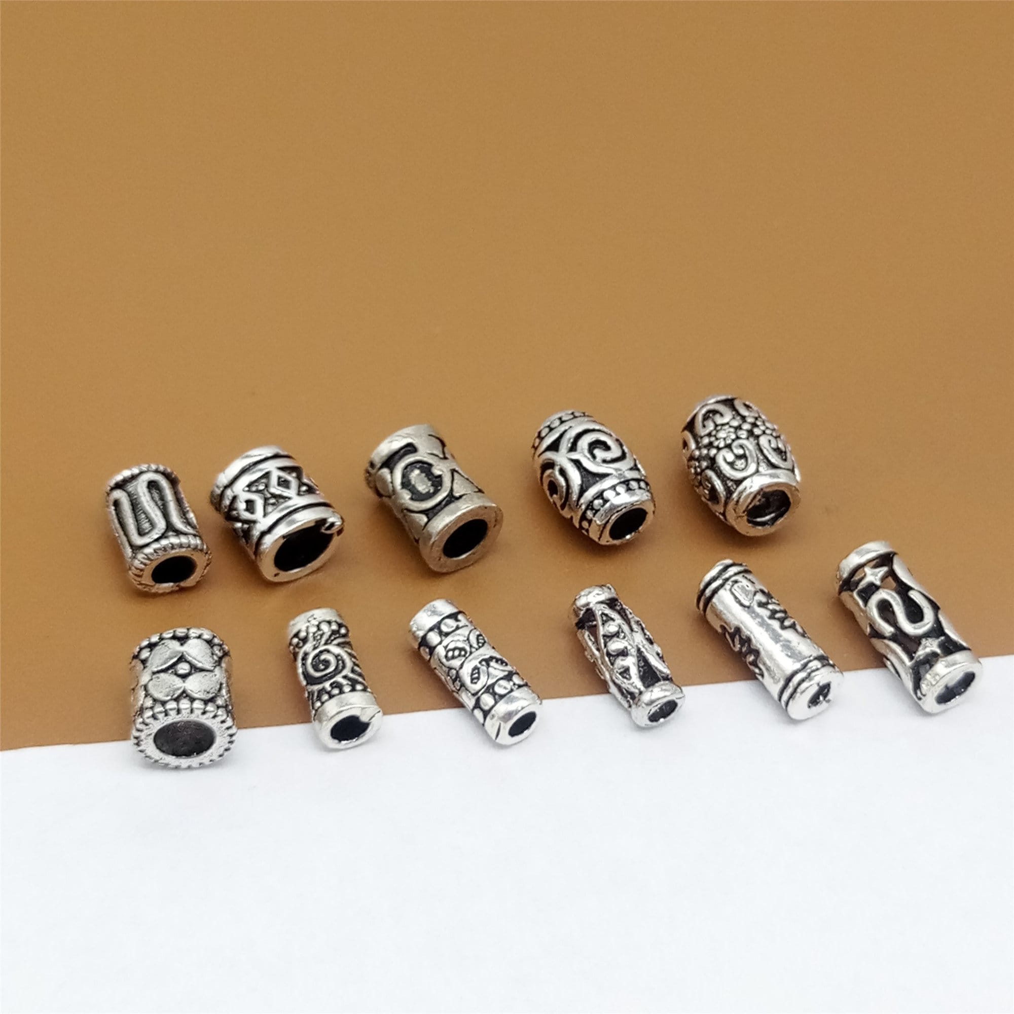 5 Sterling Silver Small Tube Beads Patterned Beads 925 Etsy