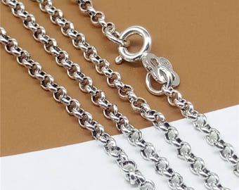 Sterling Silver Rolo Chain, Belcher Chain, Sterling Silver Rollo Chain with 925 Stamped 2mm 16 18 20 22 24 26 28 30" Inch - HY001