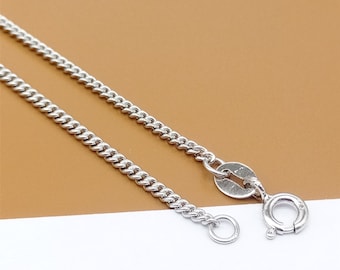 Cadena de eslabones de plata esterlina con baño de rodio, cadena de collar de eslabones de plata 925 que no se empaña, 1,7 mm, 18 pulgadas.