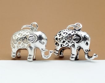 2 Sterling Silver Elephant Charms, 925 Sterling Silver Elephant Pendant, 925 Silver Hollow Elephant Charms, Little Elephant Charms