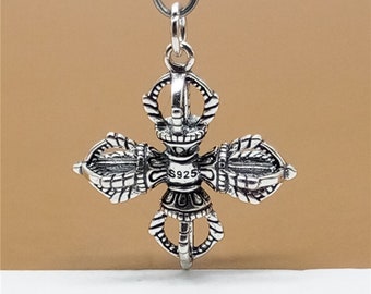 Sterling Silver Double Dorje Pendant , 925 Silver Double Dorje Pendant, Buddshim Pendant, Tibetan Buddhist Pendant 6.4 Grams