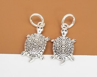 2 Sterling Silver Turtle Charms, 925 Silver Turtle Charm, Small Turtle Pendant, Sea Charm, Ocean Charm, Bracelet Charm, Necklace Charm