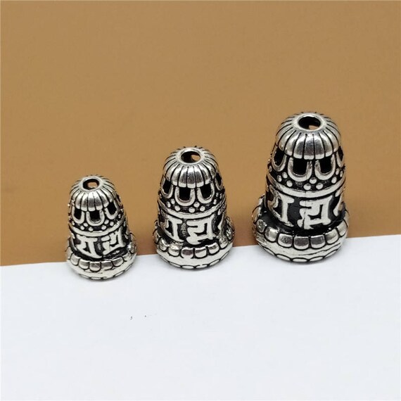 2 Sterling Silver Om Bead Cones Sterling Silver Cone Bead Etsy