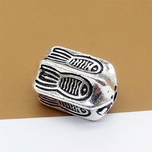 Sterling Silver Faceted Bead w/ Fish Imprint, 925 Silver Fish Beads, Ocean Beads, Sea Beads, Bracelet Beads, Necklace Beads