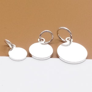5 Sterling Silver Disc Charms, Round Disc Charm, 925 Silver Disc Charm, Sterling Round Disc Tag, Sterling Round Tag 6mm 8mm 10mm