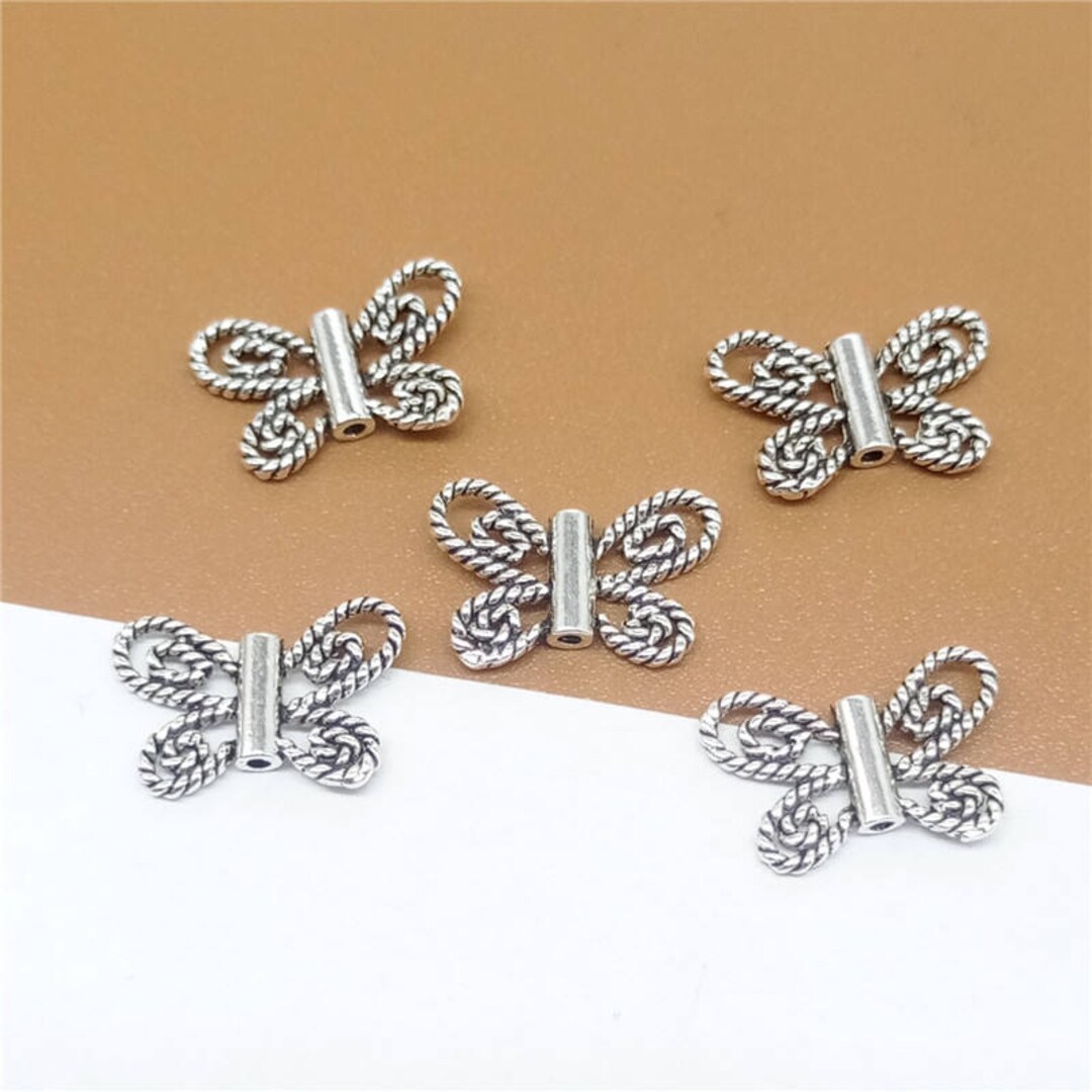12 Sterling Silver Butterfly Tube Beads, Sterling Silver Butterfly