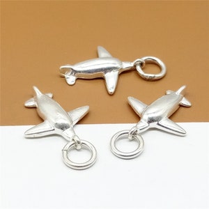 4 Sterling Silver Airplane Charms, Aircraft Charm, Shiny Plane Charms, 925 Silver Airplane Charms