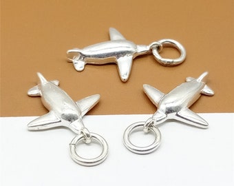 2 Sterling Silver Airplane Charms, Aircraft Charm, Shiny Plane Charms, 925 Silver Airplane Charms