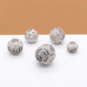5 cuentas redondas de plata esterlina Stardust, separador de pulsera mate de plata 925, cuenta de collar de 4 mm, 5 mm, 6 mm, 7 mm y 8 mm.