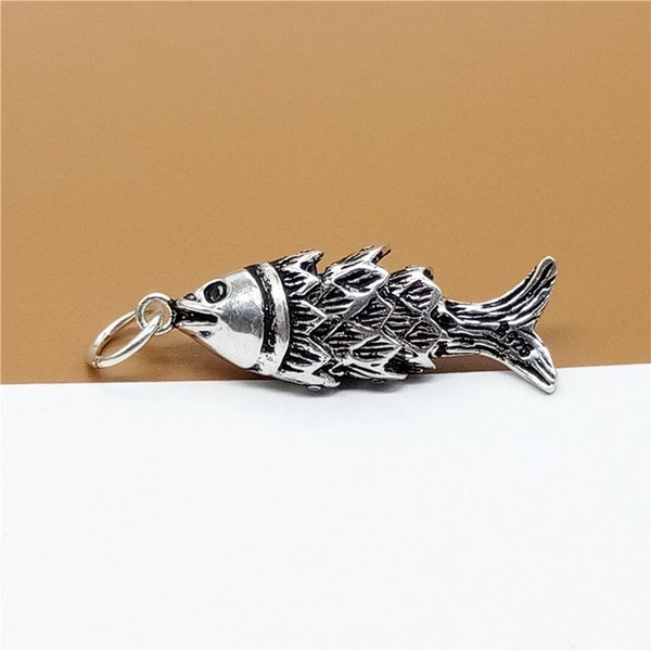 Sterling Silver Active Fish Charm, pendentif poisson en argent 925, collier poisson pour bracelet