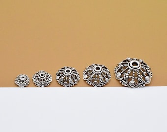 Sterling Silver Daisy Flower Bead Cap, 925 Silver Heart Bead Cap, Floral Bead Spacer, Spacer Bead Cap, Bracelet Bead 6mm 8mm 10mm 12mm 16mm