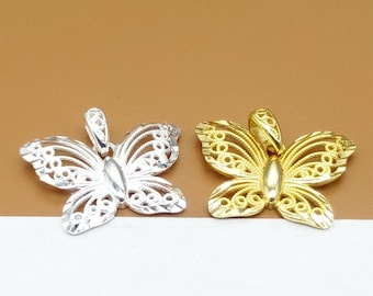 Colgante de mariposa de plata de ley, colgante de mariposa de plata 925 con baño de oro, dije de mariposa, dije de jardín, dije de insecto para collar