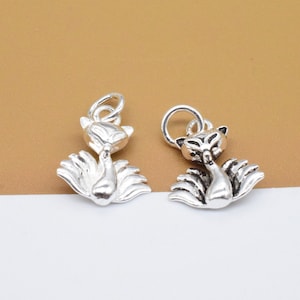 4 Sterling Silver Nine Tailed Fox Charms, 925 Silver Fox Charm, Animal Charm, Wild Life Charm, Fox Pendant, Necklace Charm, Bracelet Charm