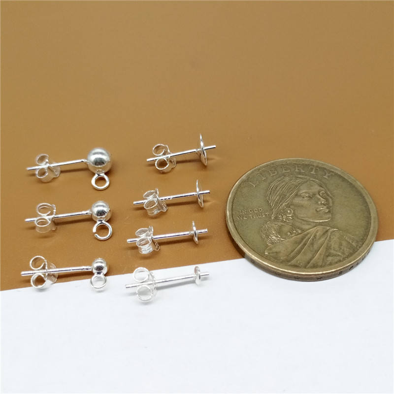 10 Pairs Sterling Silver Earring Posts with Flat Ball Back 3mm Etsy