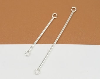 10 Sterling Silver Stick Charms w/ Open Jump Rings, 925 Silver Bar Charm Connector, Shiny Bracelet Charm, Necklace Charm 31mm 46mm