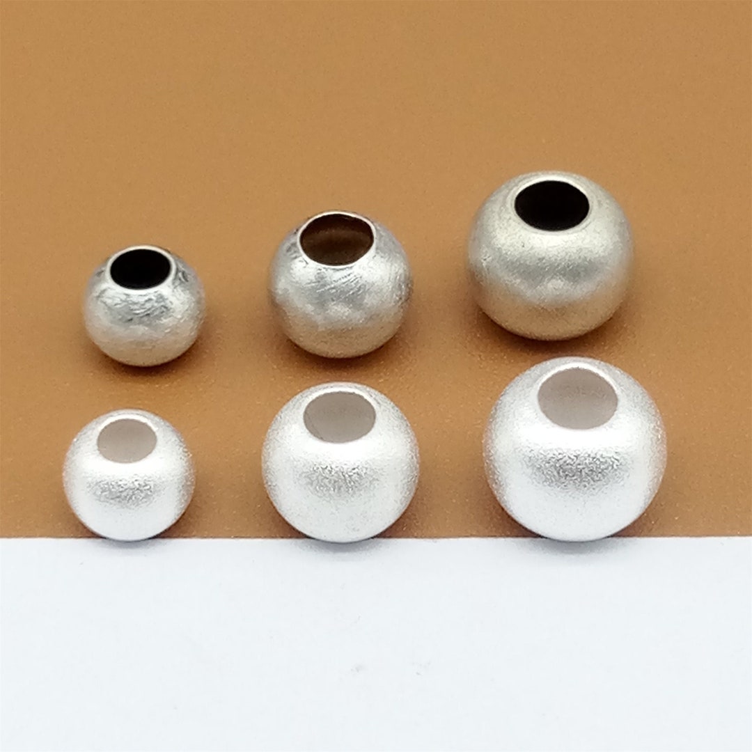 10 Sterling Silver Matte Ball Beads, Large Hole Matte Bead, 925 Silver
