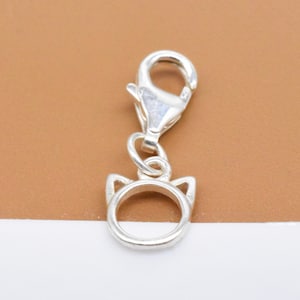 Sterling Silver Cat Clip On Charm, 925 Silver Cat Head Clip Charm, Small Cat Charm w/ Clip On Lobster Clasp, Necklace Charm, Bracelet Charm