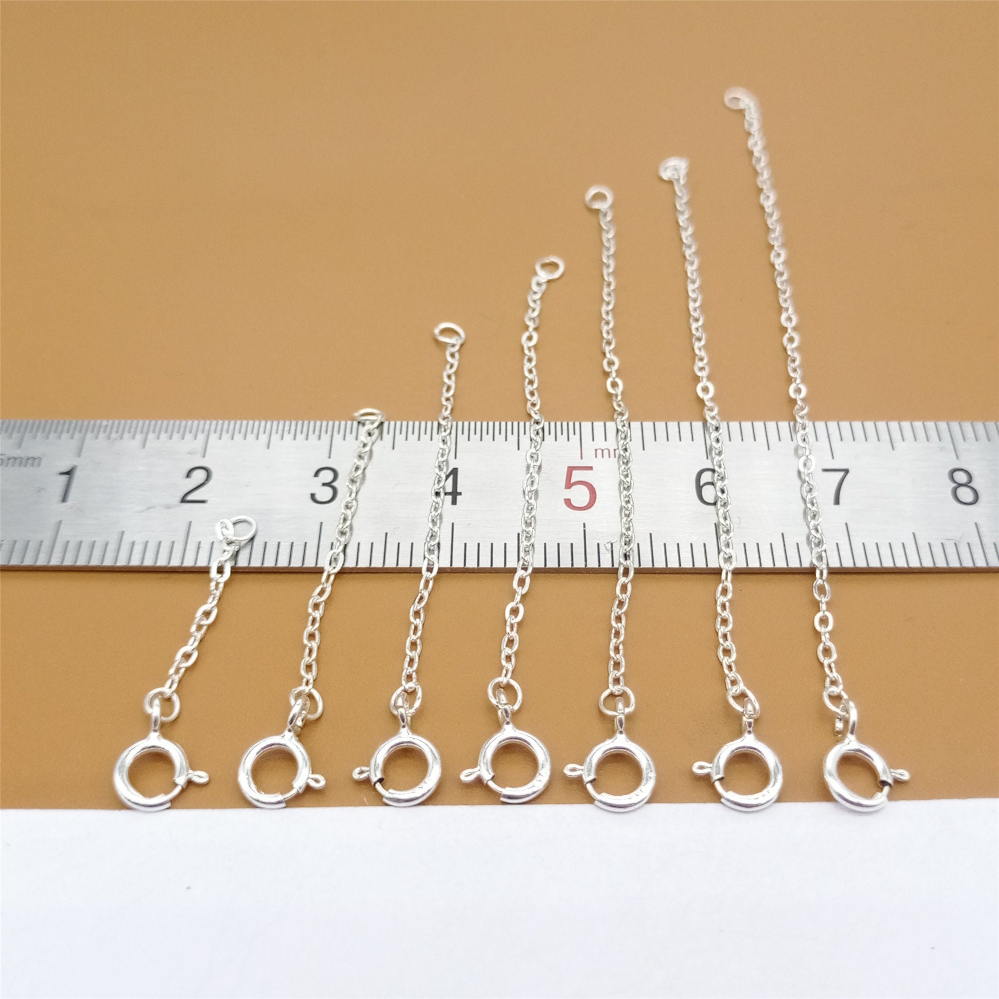 thumbnail image 2 of 4-Piece 925 Sterling Silver Puff Heart Cable Chain Extenders – Spring Ring Clasp – F50s 2 of 4