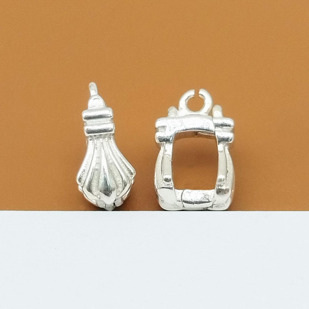 Shell Clasp Sterling Silver Shell Clip on Clasps W/ Open Jump Ring, 925 Silver Clip ...