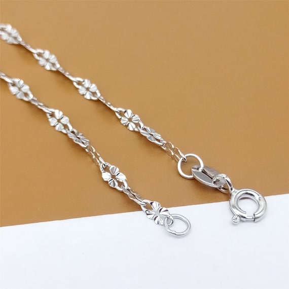 Sterling Silver Butterfly Chain with Rhodium Plated Necklace, 925 Silver Tarnish-free Butterfly Necklace Chain 2.4mm 18 Inches