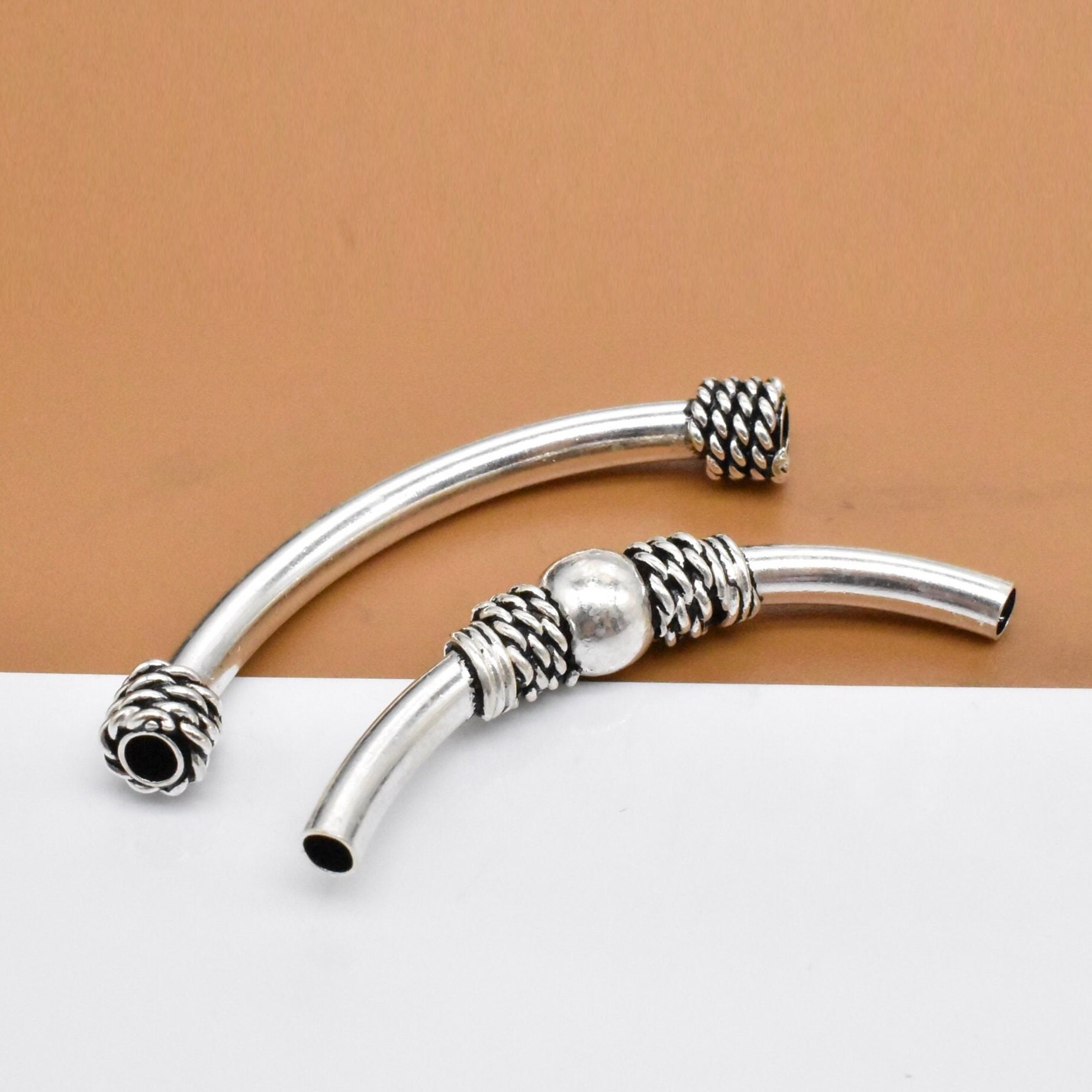 Sterling Silver Curved Tube Beads 925 Silver Tube Bead Etsy