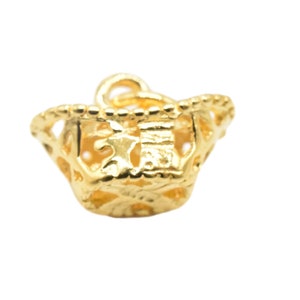 14K Gold Vermeil Style Gold Ingot Charm 3D with Chinese Good Fortune, 14K Gold Plated over 925 Sterling Silver Golden Lucky Charm