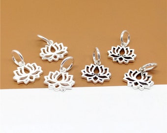 5 Sterling Silver Lotus Charms 2-Sided, 925 Silver Lotus Flower Charms for Yoga Meditation