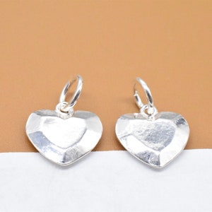 2 Sterling Silver Faceted Heart Charms 2-Sided, 925 Silver Shiny Love Heart Charm, Valentines Charm, Bracelet Charm, Necklace Charm 11mm