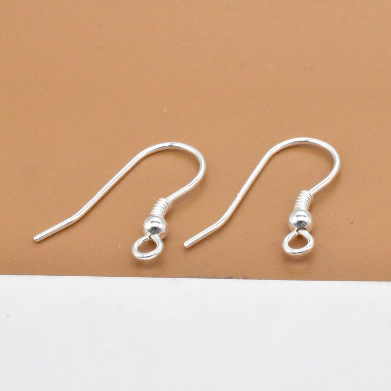 10 Pairs Sterling Silver Coiled Earring Wires w/ Bead, 925 Silver Ear Wires, Earring Wire, Ear Wire Hook, Earring Hook, Earring Accessories image 1