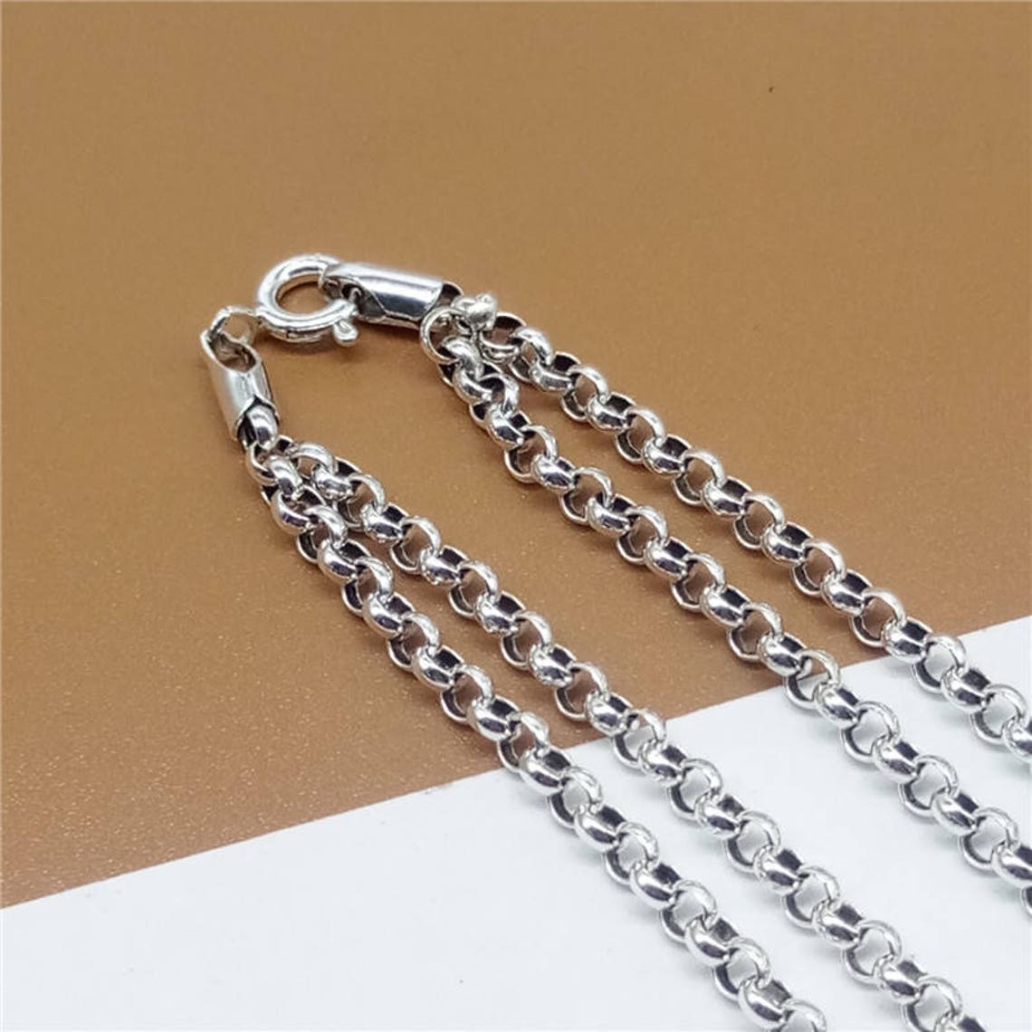 Sterling Silver Double Rolo Chain Double Belcher Chain 925 Etsy