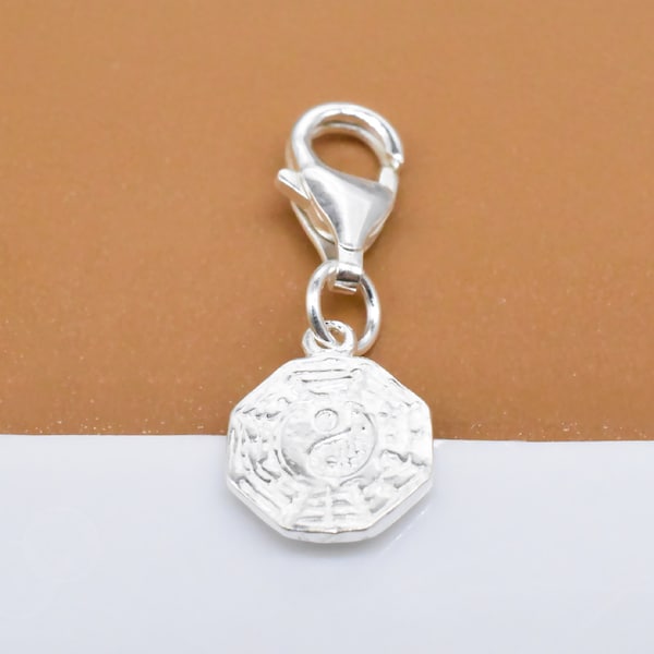Sterling Silver Tai Chi Clip On Charm, 925 Silver Taichi Charm w/ Clip On Lobster Clasp, Taichi Clip Charm, Feng Shui Charm, Safe Trip Charm