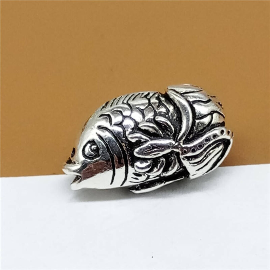 3 Sterling Silver Fish Beads, Sterling Fish Beads, 925 Silver Fish
