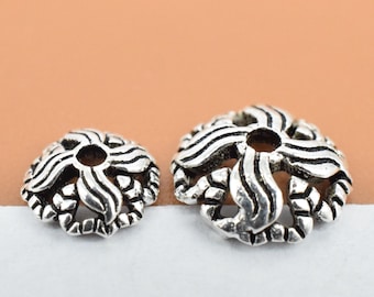 10 Sterling Silver Spiral Bead Caps, 925 Silver Flower Bead Cap, Floral Cap, Spacer Bead Cap 6mm 8mm for Bracelet