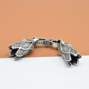 Sterling Silver Lotus End Cap, 925 Silver Leather Cord End Cap, Lotus Flower End Cap with Hook Clasp, Bracelet Connector 4mm Hole