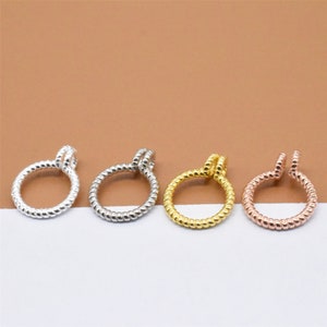 10 Sterling Silver Coiled Rope Connectors, Yellow Gold Plated 925 Silver NEW Open Jump Ring, Charm Pendant Holder Drop, Outer 8mm, Inner 6mm