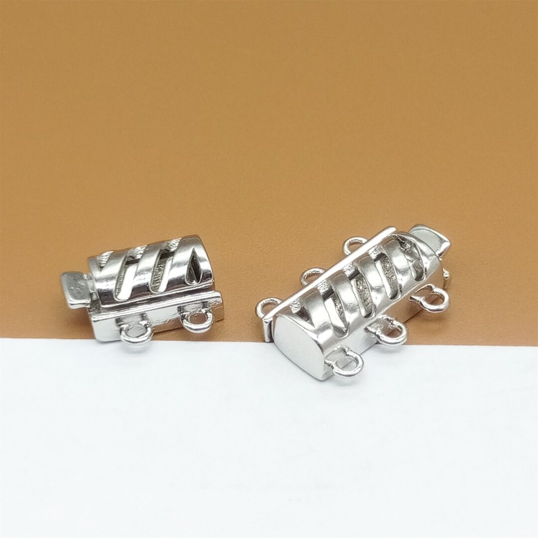 Sterling Silver Tube Clasp W/ Rhodium Plated, 925 Silver Tube Clasp 2 3