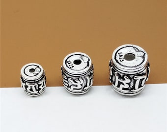Sterling Silber Fass Perlen, Sterling Silber Om mani padme Hum Perle, Armband Perle, Halskette Perle, 925 Silber Buddhismus buddhistische Perle