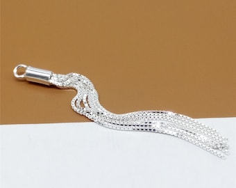 Sterling Silver Tassel Charm, Long Box Chain Tassel 49mm, 925 Silver Tassel, Necklace Tassel, Bracelet Tassel, Earring Tassel