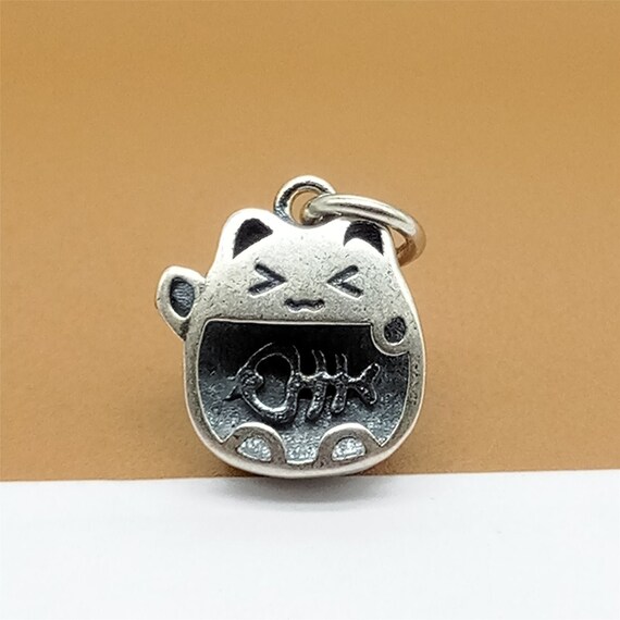 Charms Silver Cat Eat Fish 925 Cat and Fish - Etsy España