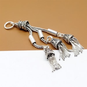 925 Sterling Silver Tassel Charm w/ 3 small tassels, 925 Silver Tassel Charm, Chain Charm, Bracelet Charm, Necklace Charm, Length 80mm(3.1&quot;)